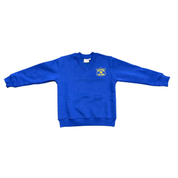 Unisex Royal V neck Sloppy Joe Jumper w Logo